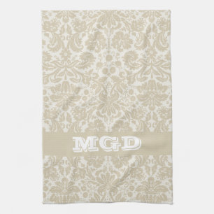 Linge De Cuisine Monogramme floral fleuri de beige de motif de