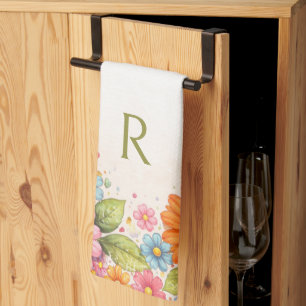Linge De Cuisine Monogramme Floral Rétro Coloré