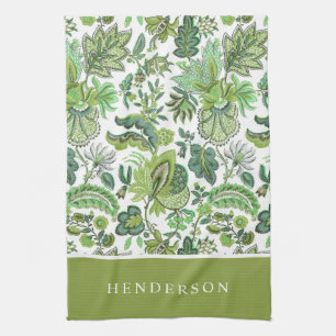 Linge De Cuisine Monogramme Floral Vintage Bohème Vert