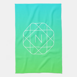 Linge De Cuisine Monogramme géométrique cool Dégradé bleu et vert