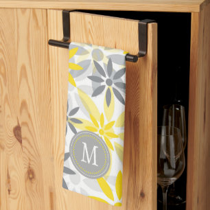 Linge De Cuisine Monogramme Graphique en gris jaune