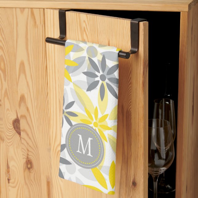 Linge De Cuisine Monogramme Graphique en gris jaune (Pliage en tiers)