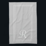 Linge De Cuisine Monogramme gris blanc rayé moderne<br><div class="desc">Monogramme rayé blanc gris moderne Serviette de cuisine</div>