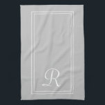 Linge De Cuisine Monogramme gris blanc rayé moderne<br><div class="desc">Monogramme rayé blanc gris moderne Serviette de cuisine</div>