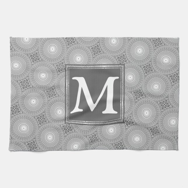 Linge De Cuisine Monogramme gris cercles motif (Horizontal)