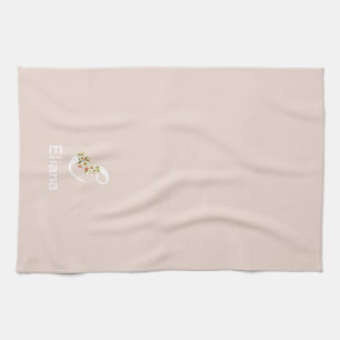 Linge De Cuisine Monogramme initial beige botanique aquarelle