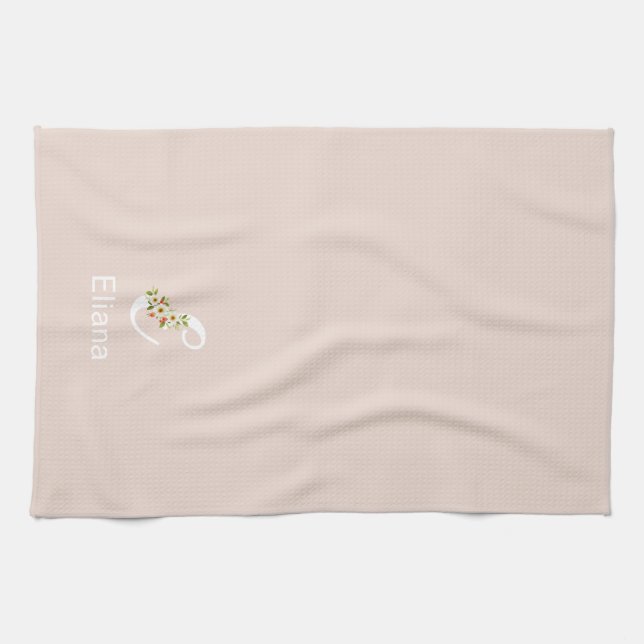 Linge De Cuisine Monogramme initial beige botanique aquarelle (Horizontal)