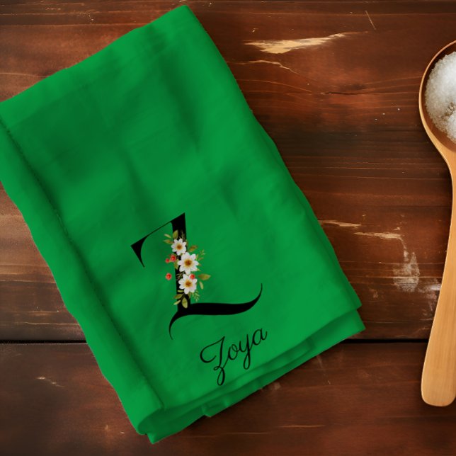 Linge De Cuisine Monogramme initial botanique à l'aquarelle verte (Créateur téléchargé)