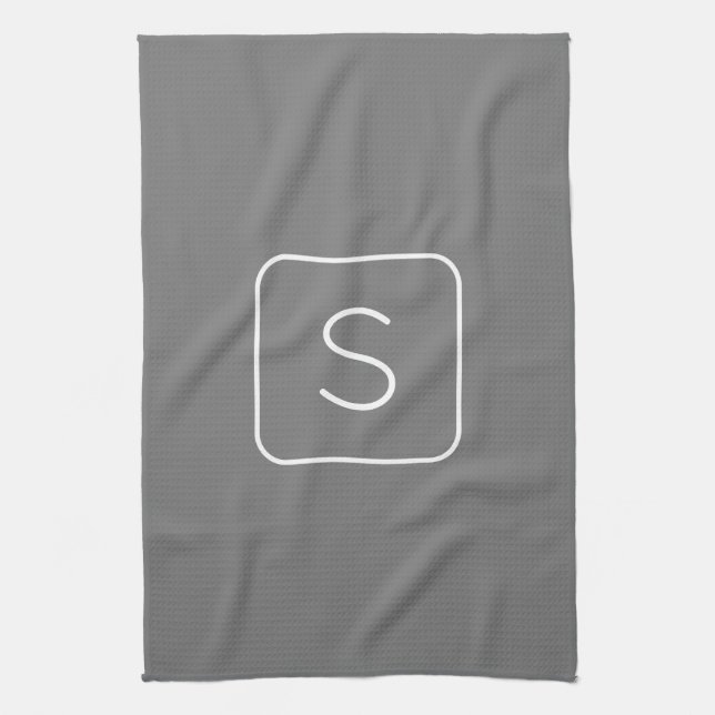 Linge De Cuisine Monogramme Initial De Style Moderne | Blanc & Gris (Vertical)