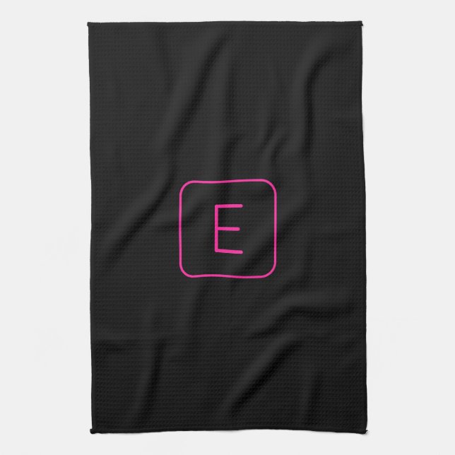 Linge De Cuisine Monogramme Initial De Style Moderne | Rose Et Noir (Vertical)