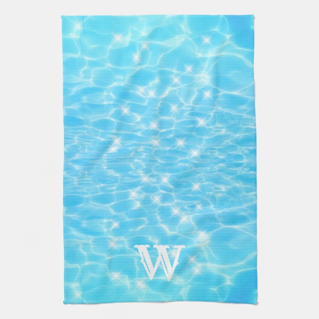 Linge De Cuisine Monogramme initial d'eau bleue ripple Texture d'ea (Vertical)
