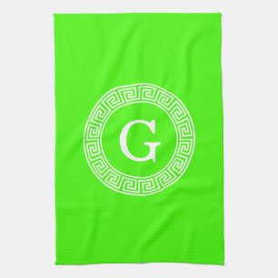 Linge De Cuisine Monogramme initial du cadre de ligne clé grecque v