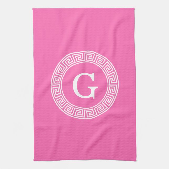 Linge De Cuisine Monogramme initial du cadre de ligne de clé grecqu (Vertical)