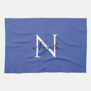 Linge De Cuisine Monogramme initial manuscrit propre nom bleu