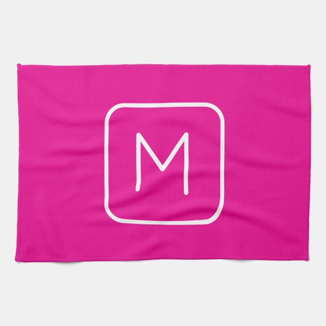 Linge De Cuisine Monogramme Initial Simple & Moderne | Rose & Blanc (Horizontal)