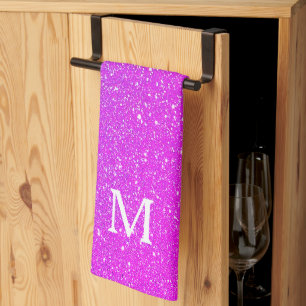 Linge De Cuisine Monogramme Initiale Mignon Ombre Rose Pailleté Bri