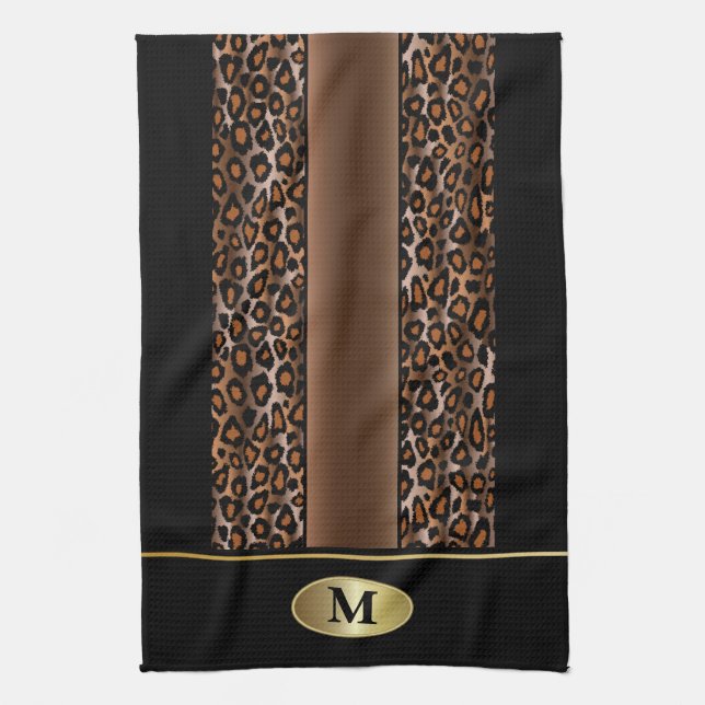 Linge De Cuisine Monogramme Jaguar noir, Brown et or Poster de anim (Vertical)