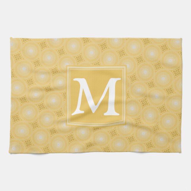 Linge De Cuisine Monogramme jaune cercles motif (Horizontal)