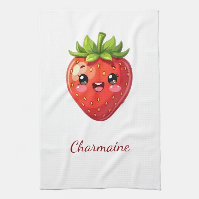 Linge De Cuisine Monogramme jolie fraise kawaii (Vertical)
