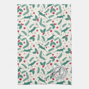 Linge De Cuisine Monogramme Jours fériés Décor Stag Holly Folk