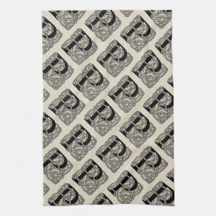 Linge De Cuisine Monogramme Lettre P Impression Vintage Nœud Celtiq