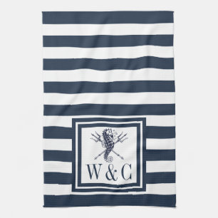 Linge De Cuisine Monogramme Marine Bleu Stripe de mer Nautique
