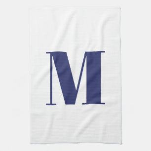 Linge De Cuisine Monogramme marine initiale bleu blanc moderne élég