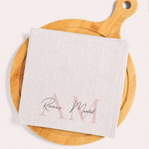 Linge De Cuisine Monogramme minimal initial et nom Pastel rose