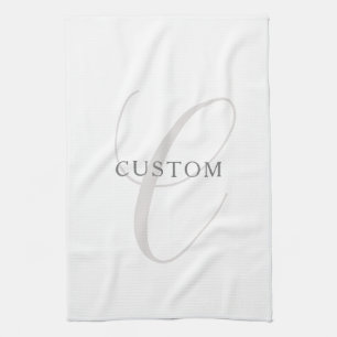 Linge De Cuisine Monogramme Moderne Élégant Gris & Blanc (modifia
