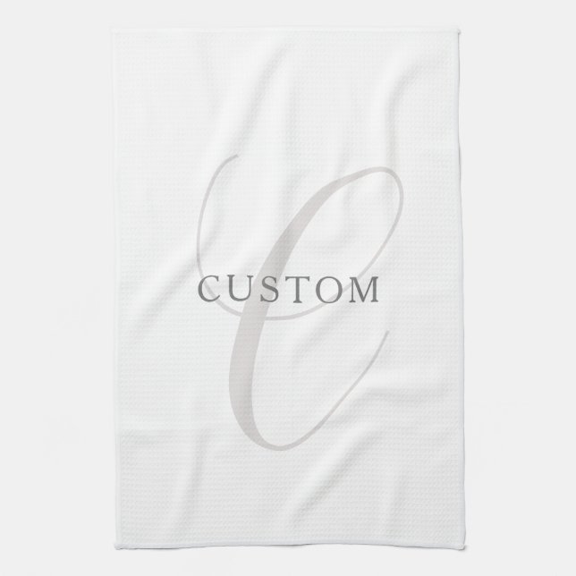 Linge De Cuisine Monogramme Moderne Élégant | Gris & Blanc (modifia (Vertical)