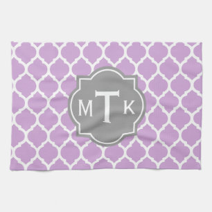 Linge De Cuisine Monogramme moderne gris et Lilac Motif treillis