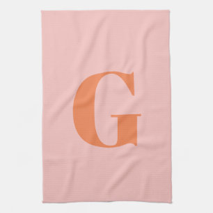 Linge De Cuisine Monogramme moderne Initial Pastel rose et orange 