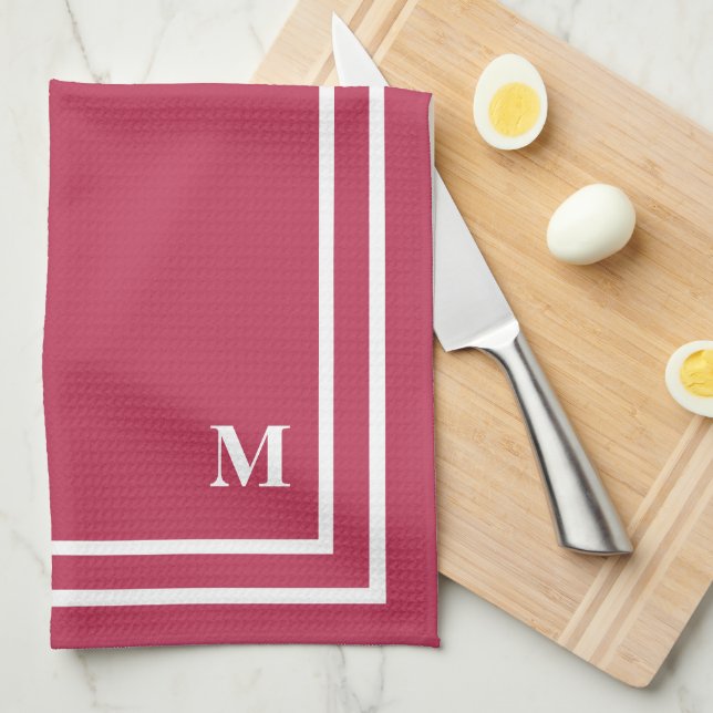 Linge De Cuisine Monogramme moderne minimaliste Magenta Rouge (Quart Plié)