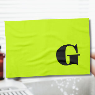 Linge De Cuisine Monogramme Moderne Noir Jaune Néon Lime