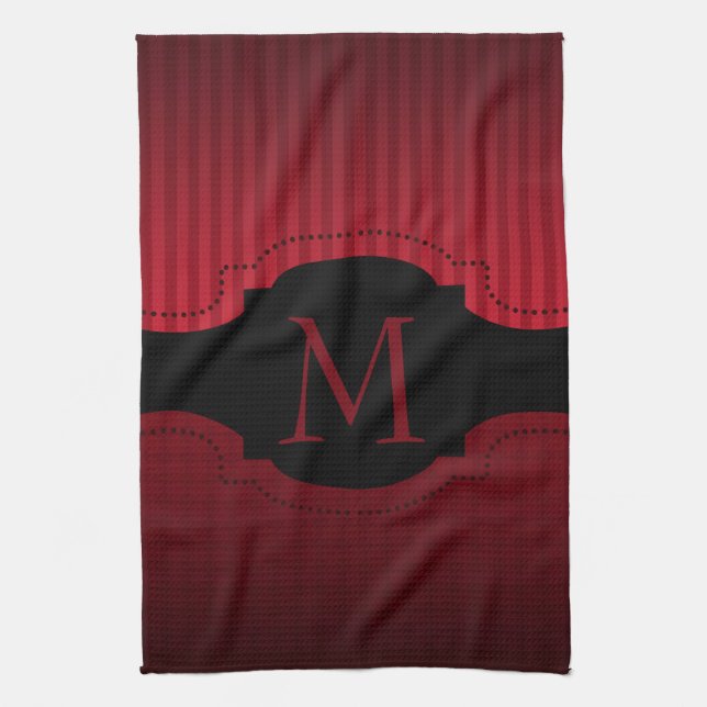 Linge De Cuisine Monogramme Motif de bandes noires rouges personnal (Vertical)