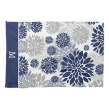 Monogramme Motif de fleurs gris bleu marine