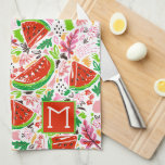 Linge De Cuisine Monogramme Motif de fruits peints à la main<br><div class="desc">Votre monogramme initial sur cette serviette de cuisine avec un motif peint à la main de pastèques,  fleurs et feuilles. Vous pouvez aussi mettre ce design sur d'autres produits!</div>
