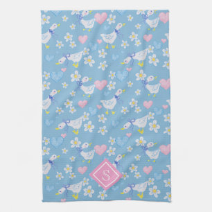 Linge De Cuisine Monogramme Motif d'oies de pays vintage