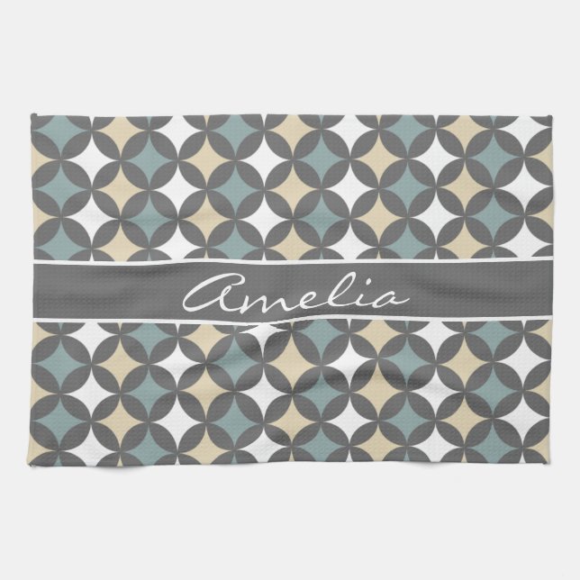Linge De Cuisine Monogramme Motif géométrique gris moderne (Horizontal)