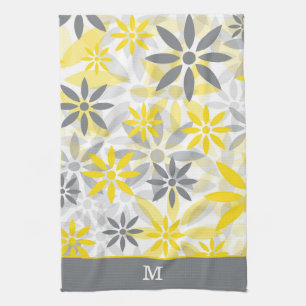 Linge De Cuisine Monogramme Motif gris jaune