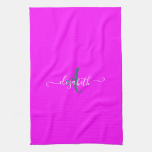 Linge De Cuisine Monogramme néon fluorescent rose  