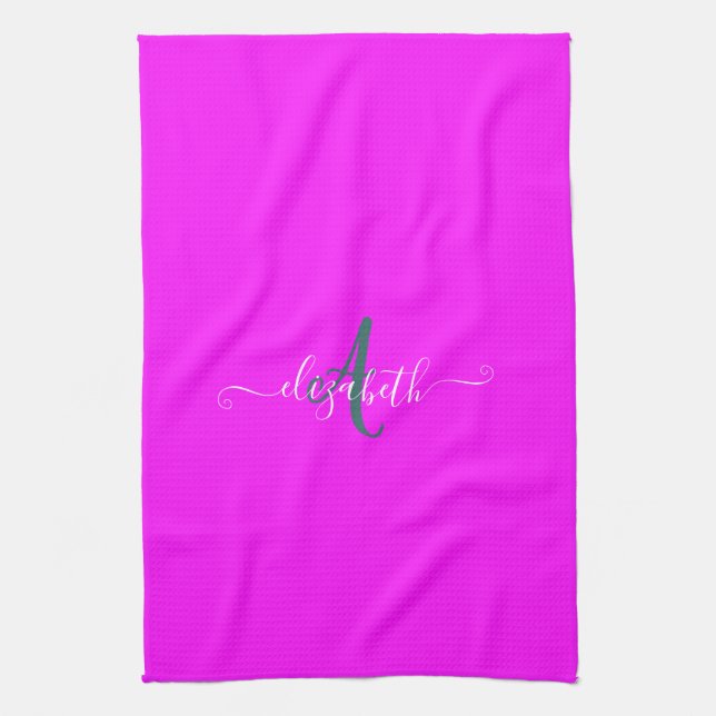 Linge De Cuisine Monogramme néon fluorescent rose   (Vertical)