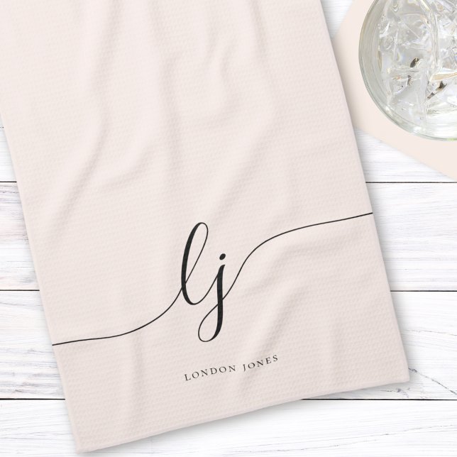 Linge De Cuisine Monogramme Neutre Simple Élégante Calligraphie (Créateur téléchargé)