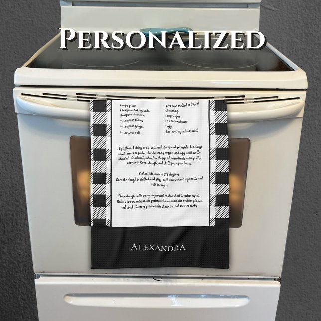 Linge De Cuisine Monogramme noir blanc buffle en vichy plaid (Créateur téléchargé)