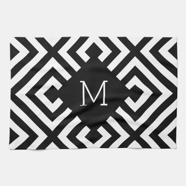 Linge De Cuisine Monogramme noir et blanc (Horizontal)