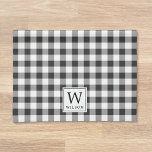 Linge De Cuisine Monogramme noir et blanc pour le contrôle du bison<br><div class="desc">Cottage de Noël sur mesure serviette de cuisine de Noël avec style de ferme moderne noir et blanc chèque design avec initiale personnalisée et nom de famille.</div>