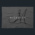 Linge De Cuisine Monogramme noir professionnel Gris Votre nom<br><div class="desc">Design moderne minimaliste clair. Elles sont toutes simples,  attrayantes,  uniques.</div>