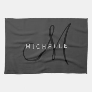 Linge De Cuisine Monogramme noir professionnel Gris Votre nom