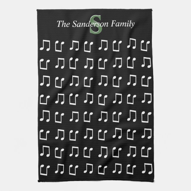 Linge De Cuisine Monogramme noire note de musique blanche Musique (Vertical)