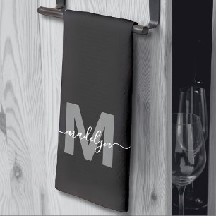 Linge De Cuisine Monogramme Nom Noir Blanc